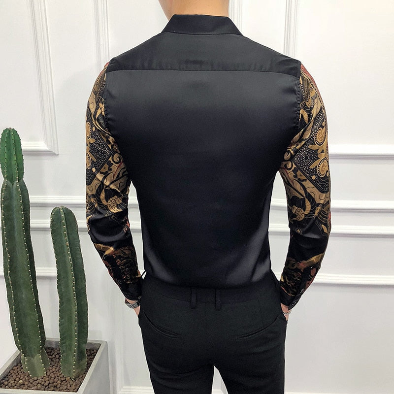 Vintage Luxurious Gold Art Printed Men Shirt