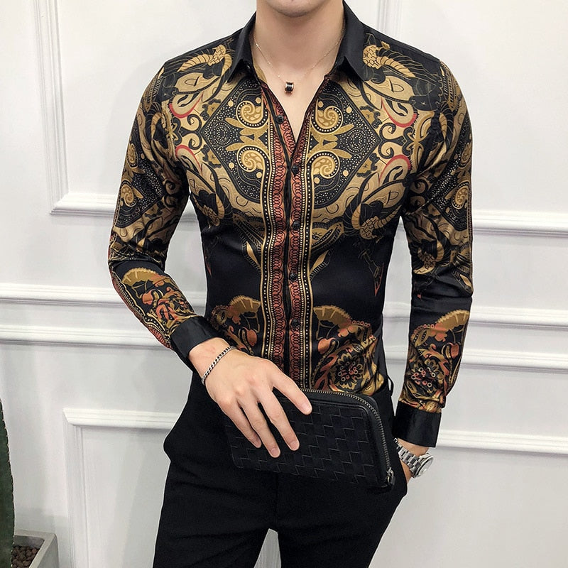 Vintage Luxurious Gold Art Printed Men Shirt