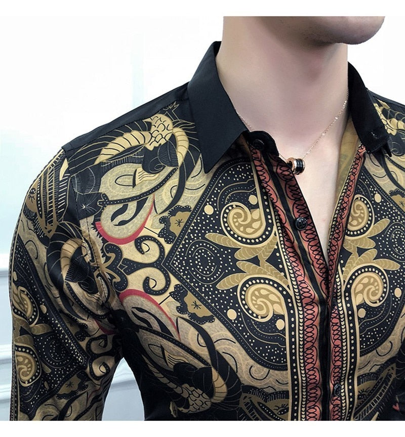 Vintage Luxurious Gold Art Printed Men Shirt