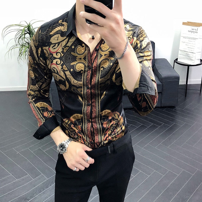 Vintage Luxurious Gold Art Printed Men Shirt