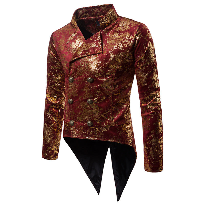 Floral Vintage Gold Print Stage Performer Style Men Tuxedo Blazer