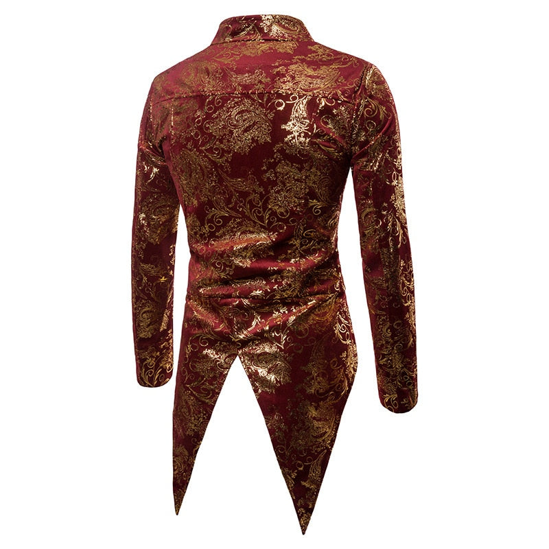 Floral Vintage Gold Print Stage Performer Style Men Tuxedo Blazer