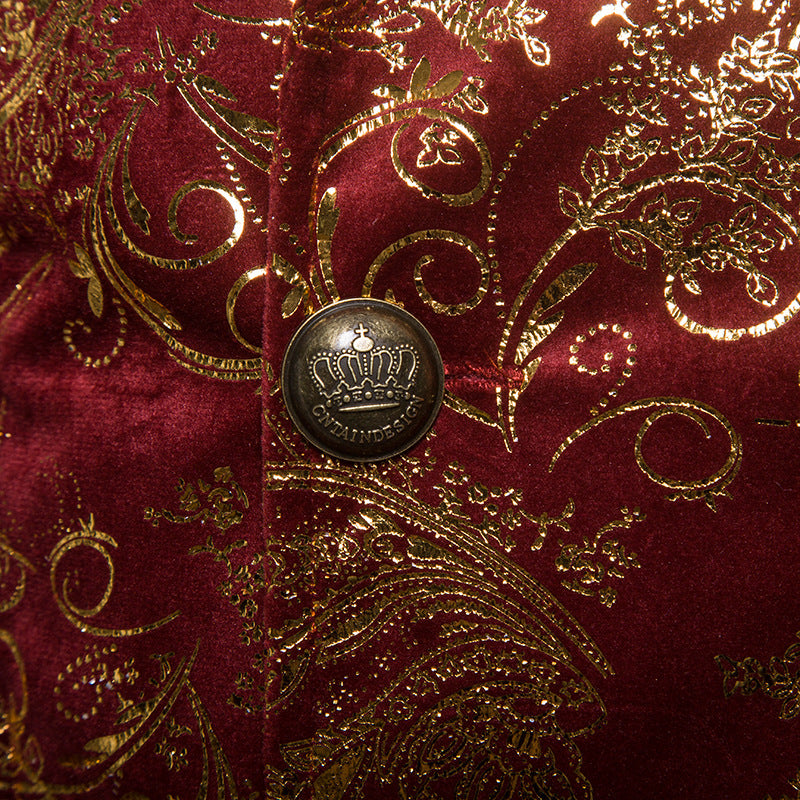 Floral Vintage Gold Print Stage Performer Style Men Tuxedo Blazer