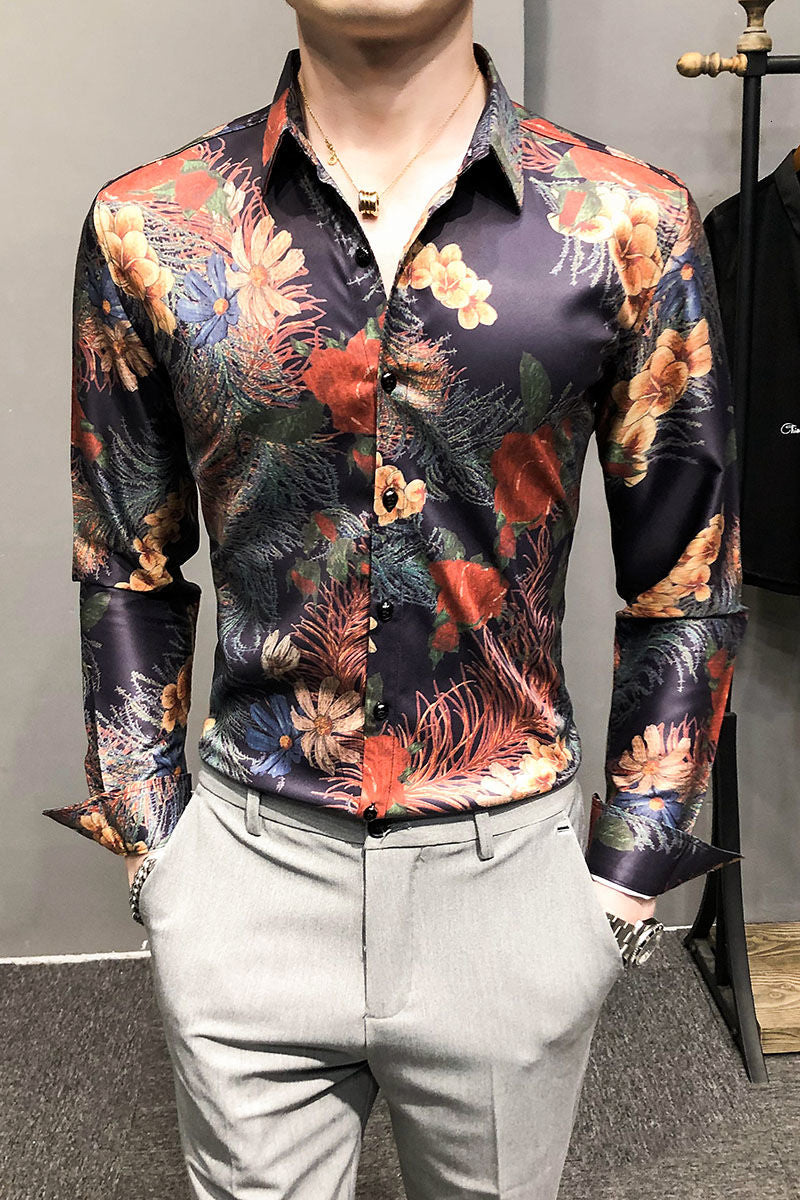 Vintage Garden Plants Pattern Long Sleeve Shirt