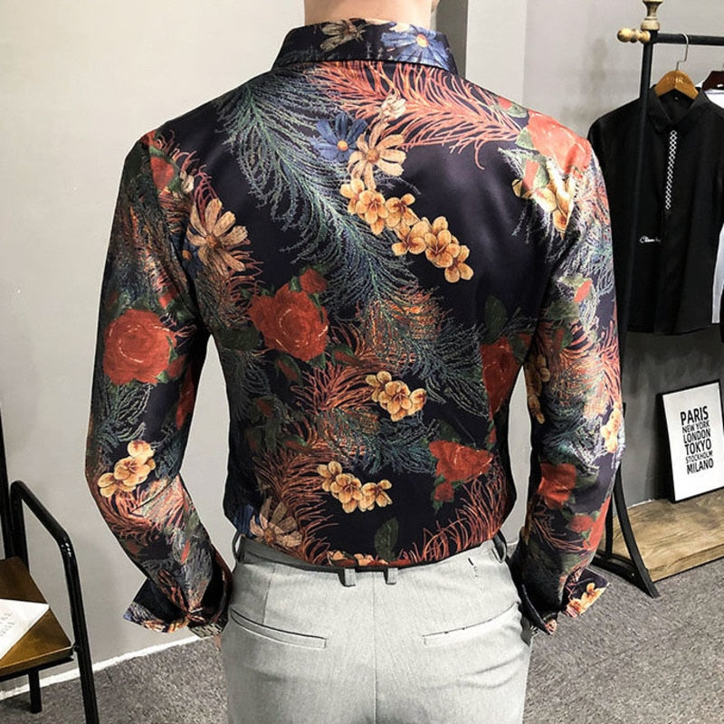 Vintage Garden Plants Pattern Long Sleeve Shirt