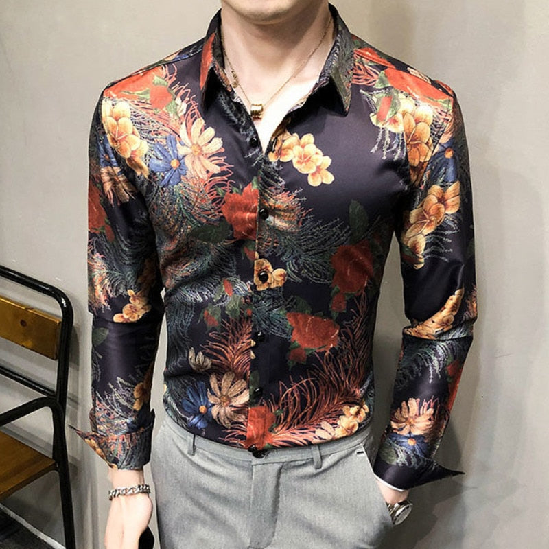 Vintage Garden Plants Pattern Long Sleeve Shirt