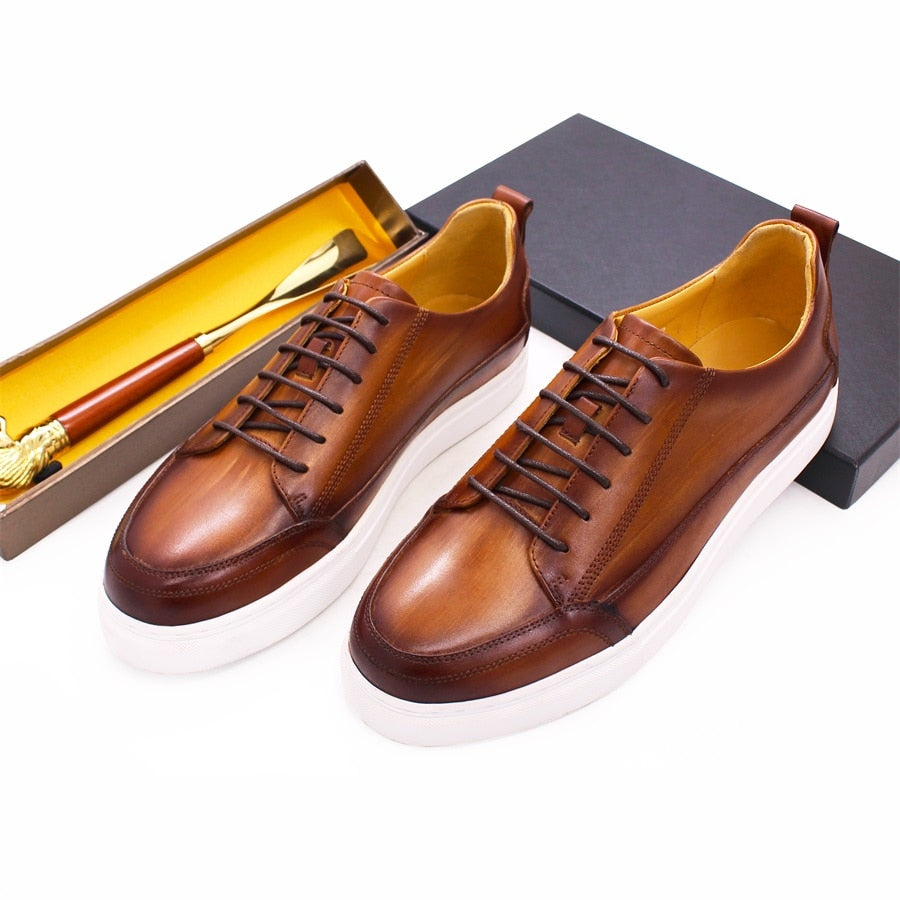 Casual Lace-Up Brown Leather Shoes