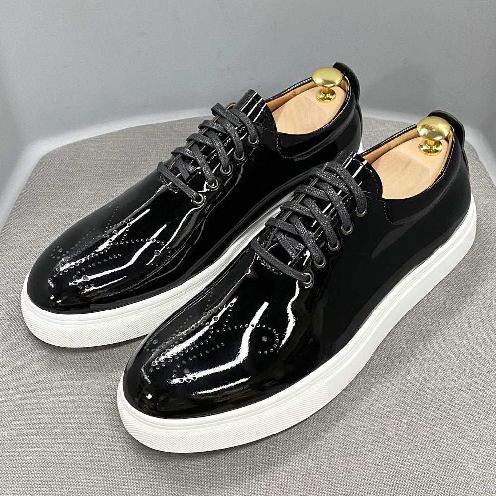 Glossy Cross-tied Patent Leather Oxfords Shoes