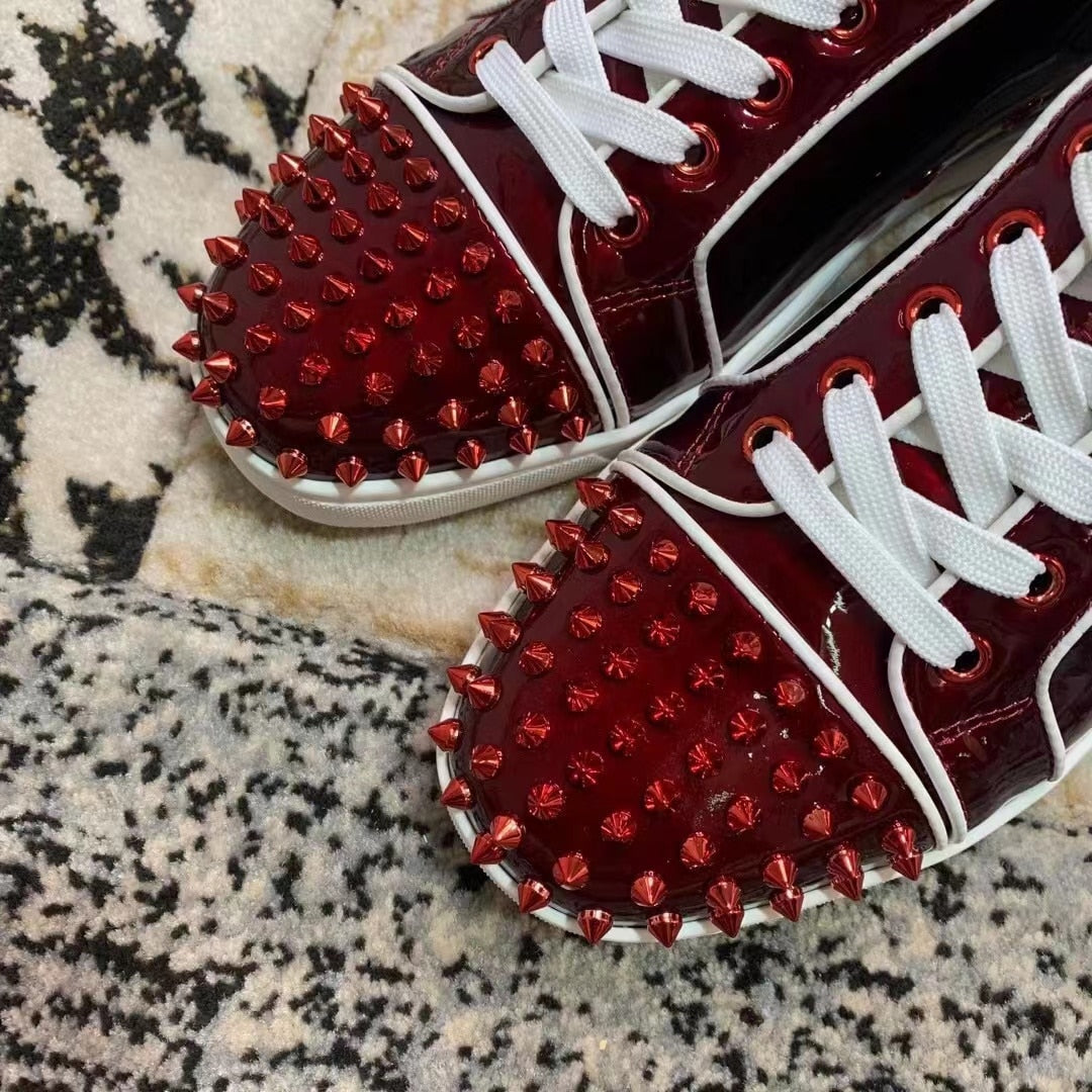 Red Rivet Decoration Leather Sneakers