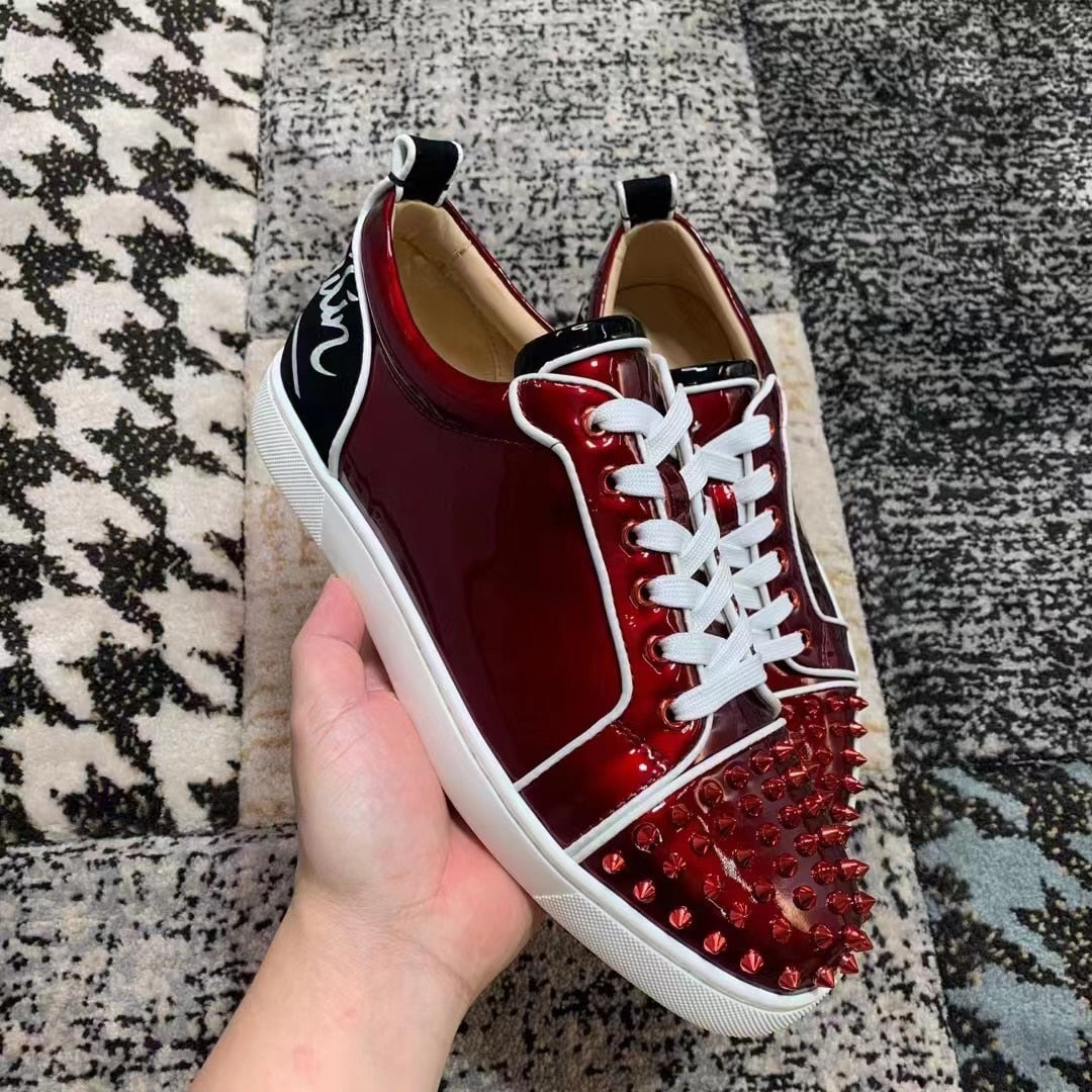 Red Rivet Decoration Leather Sneakers
