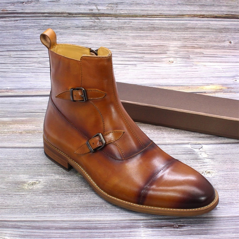 Cap-Toed Zipped Monk Dress Boots