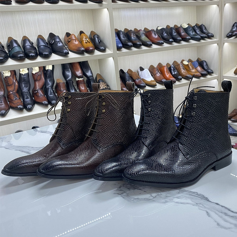 Luxury Snake Pattern Genuine Leather Boots