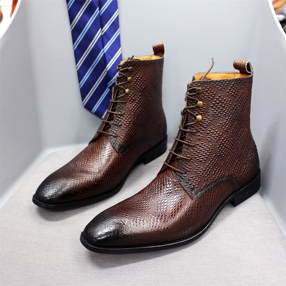 Luxury Snake Pattern Genuine Leather Boots