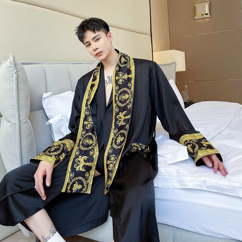 Luxury Light Black Gold Printing Robe