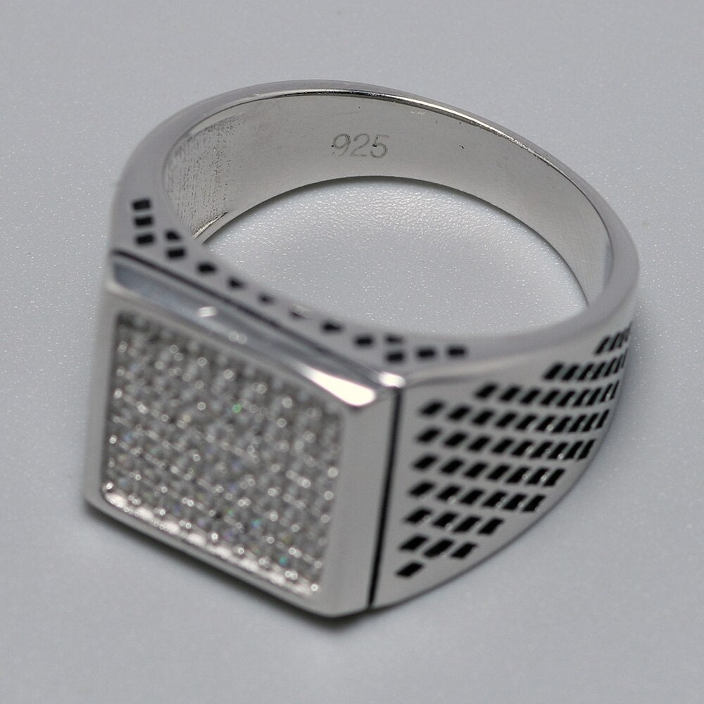 Luxury Shinning Sterling Silver Micro Paved Cubic Zircon Men Rings