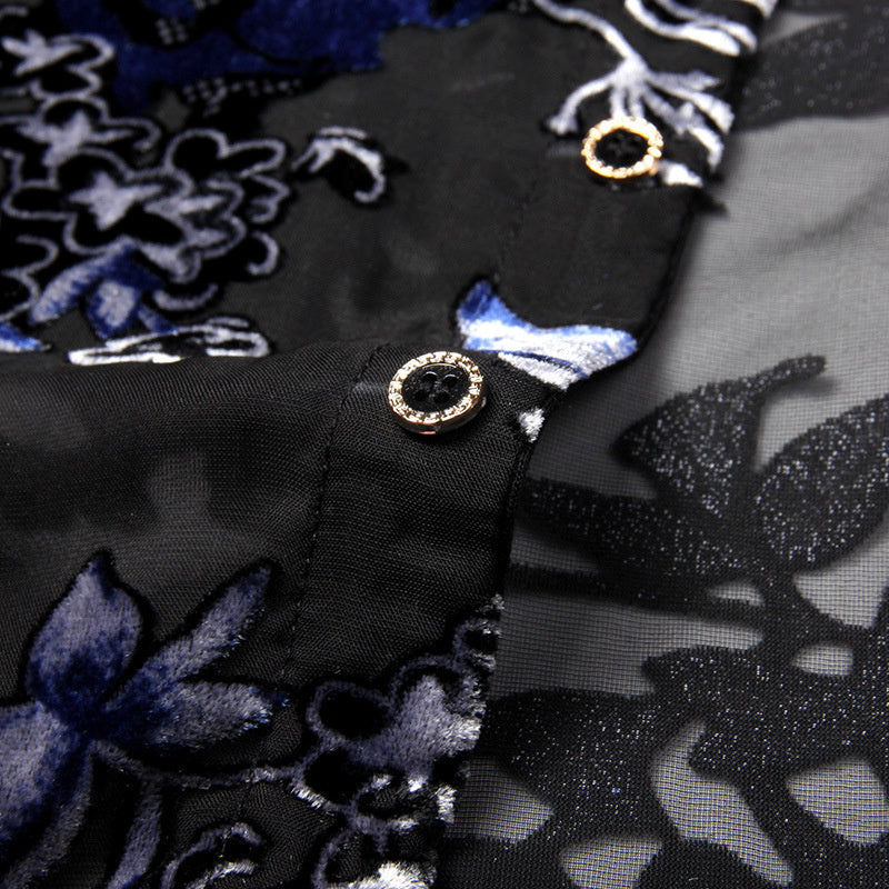 Luxury Mesh Blue Floral Men's Shirt