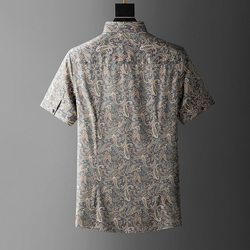 Flower Printed Slim Short Sleeve Shirt