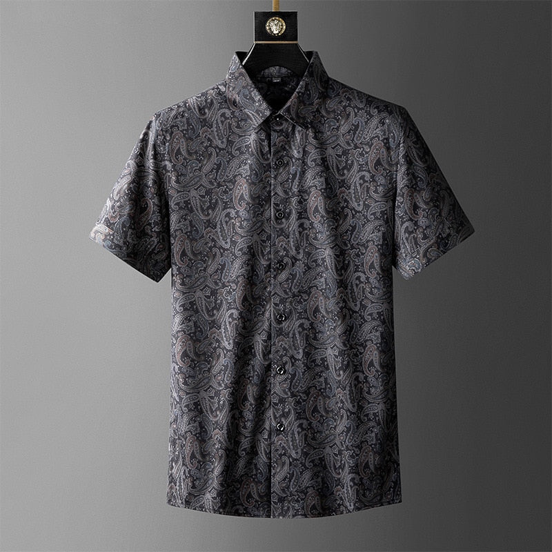Flower Printed Slim Short Sleeve Shirt