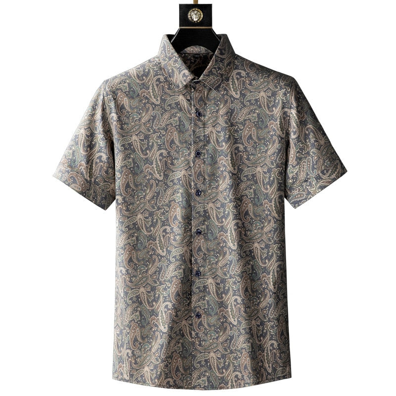 Flower Printed Slim Short Sleeve Shirt