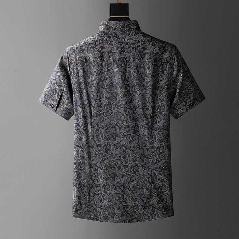 Flower Printed Slim Short Sleeve Shirt