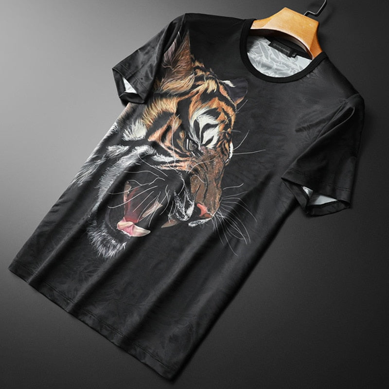 Soft Obsidian Tiger Print Casual T-shirt
