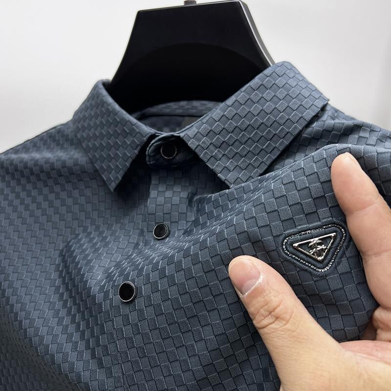 Anti-Wrinkle Checkered Letter Embroidery Polo Shirt