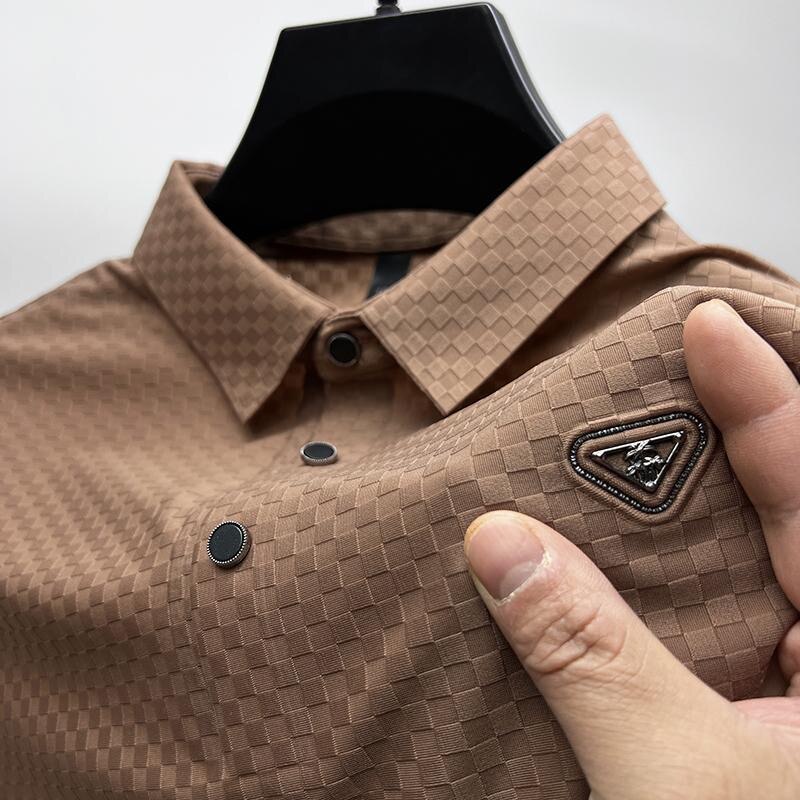 Anti-Wrinkle Checkered Letter Embroidery Polo Shirt