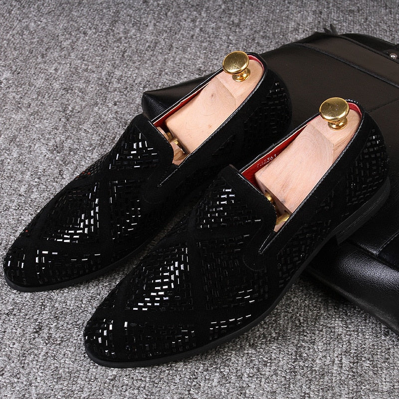 Geometric Rhinestones Men Soft Classic Look Loafers