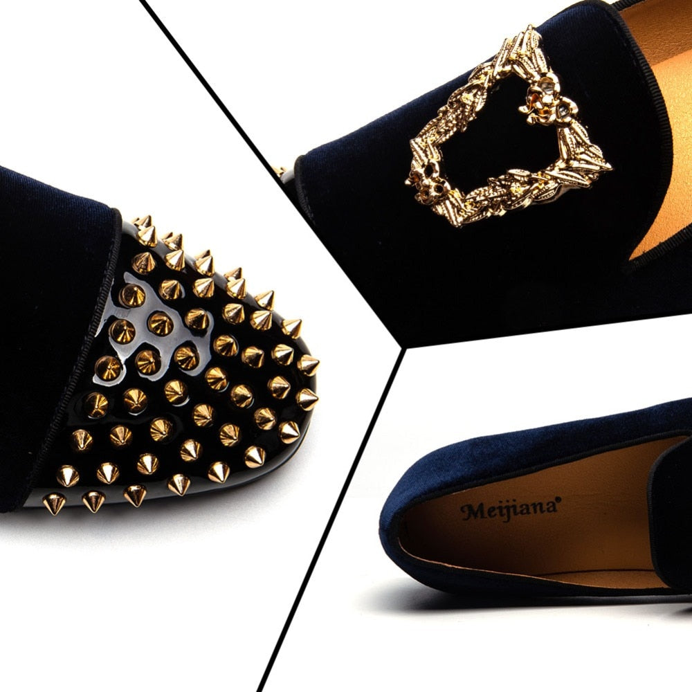 Rivets Toe with Metal Ornament Casual Slip On Style Men Loafers