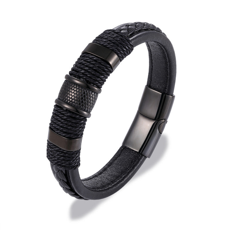 Multilayer Braid Genuine Leather Stainless Steel Magnetic Men Bracelets