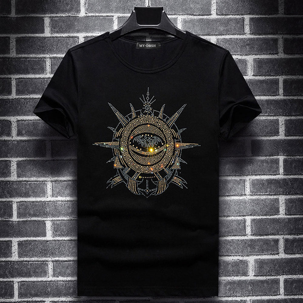 Rhinestone Solid Cotton Short-Sleeved T-Shirt