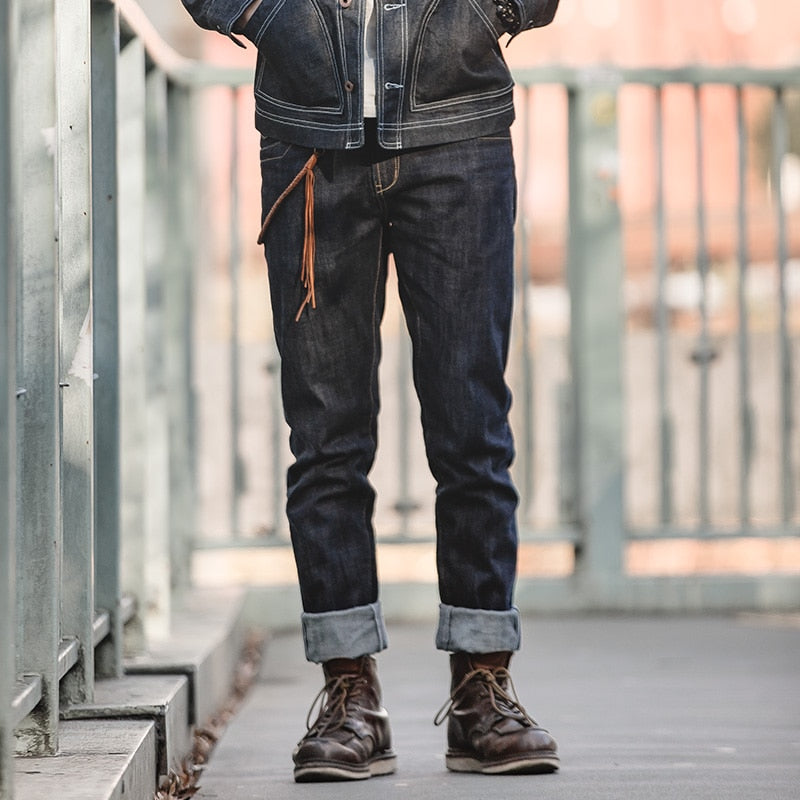 Vintage Contrast Stitching Denim Jeans