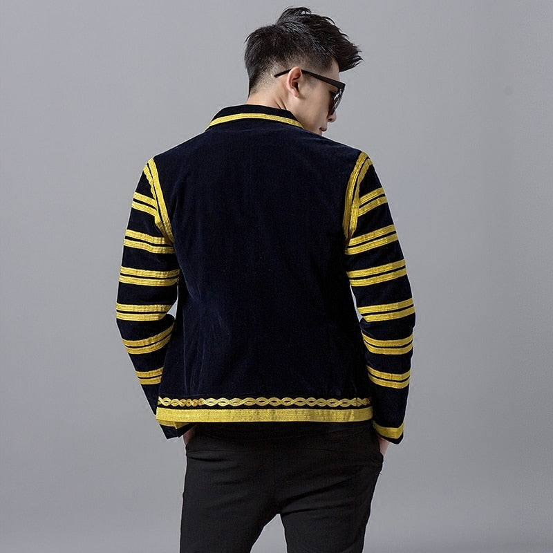 Black and Gold Court Style Men Dress Blazers for Stage Performer - FanFreakz