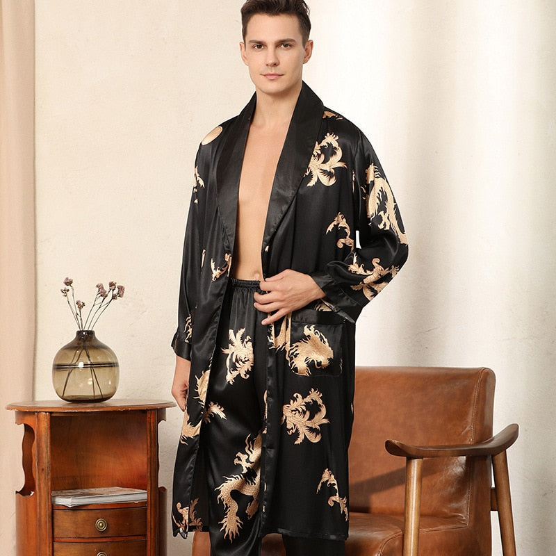 Dragon Pattern Satin Pajamas Robe