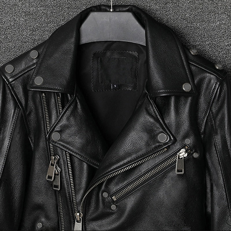 Zipper Pocket Decorated Turn-Down Collar Faux Leather Jacket