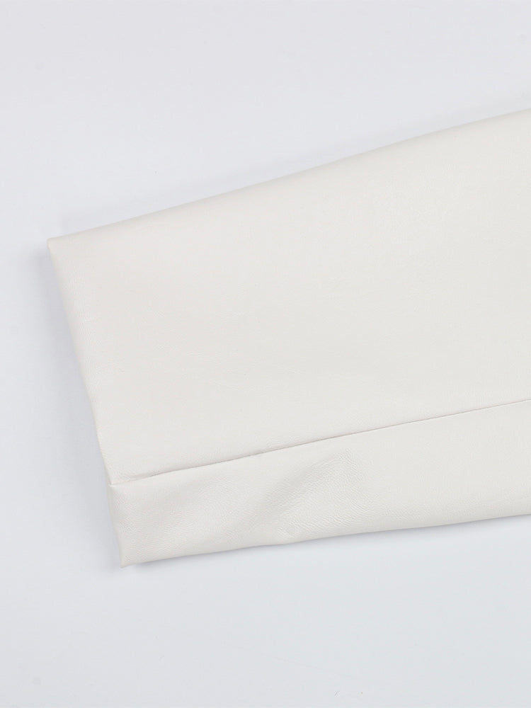 Long Black Loose Solid Leather Coat