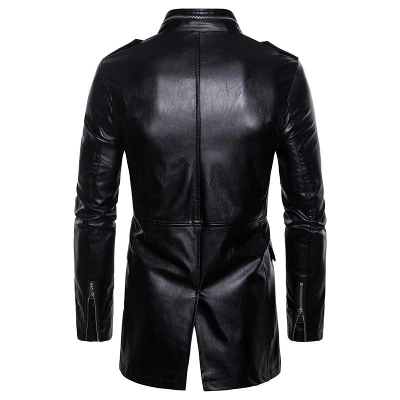 PU Leather Black Solid Coat