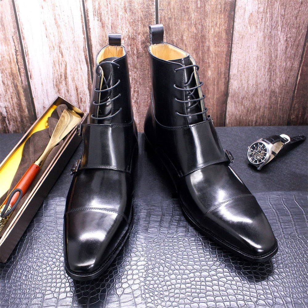 Monk Style Lace Up Leather Balmoral Boots