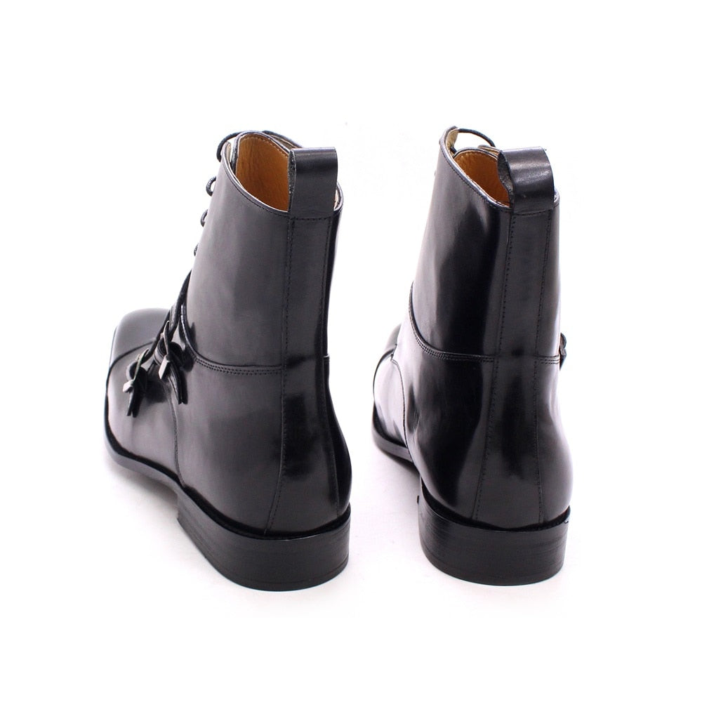 Monk Style Lace Up Leather Balmoral Boots