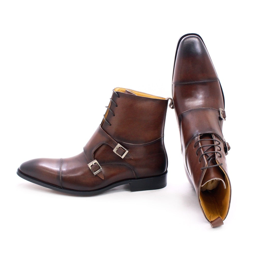 Monk Style Lace Up Leather Balmoral Boots