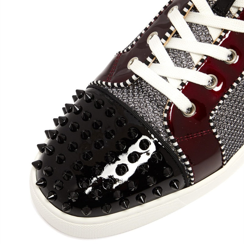Glossy Rivets Men Metallic Leather High Top Sneaker