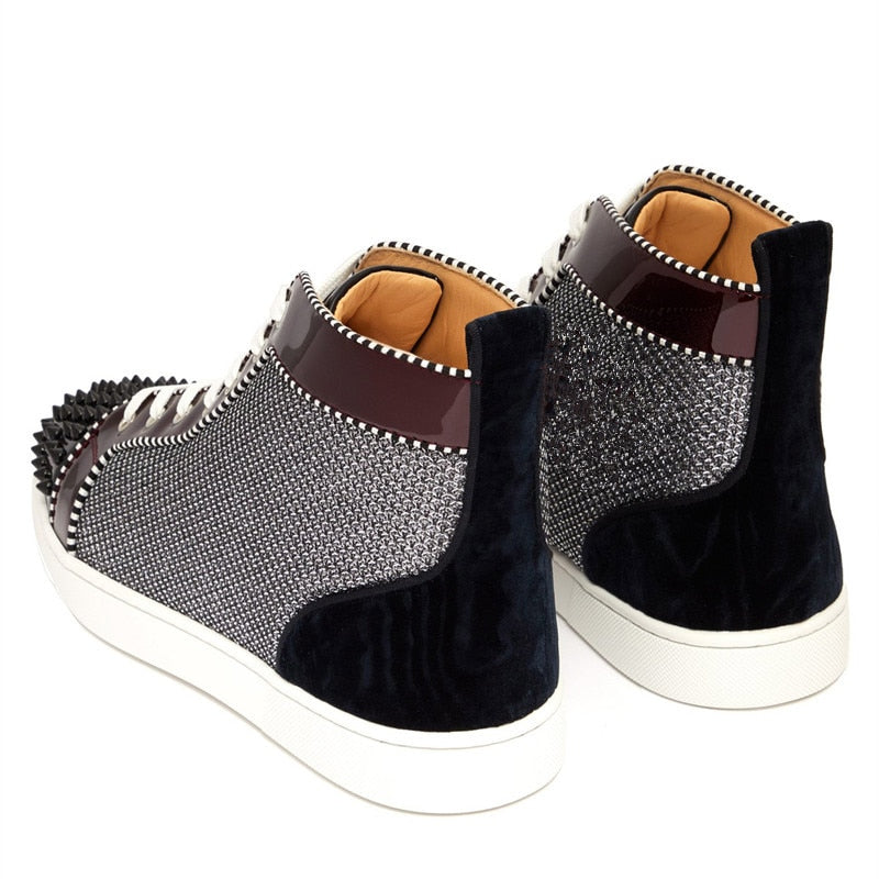 Glossy Rivets Men Metallic Leather High Top Sneaker