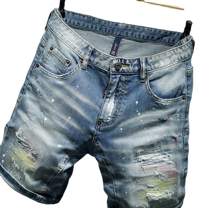 Blue Holes Denim Little Paint Shorts