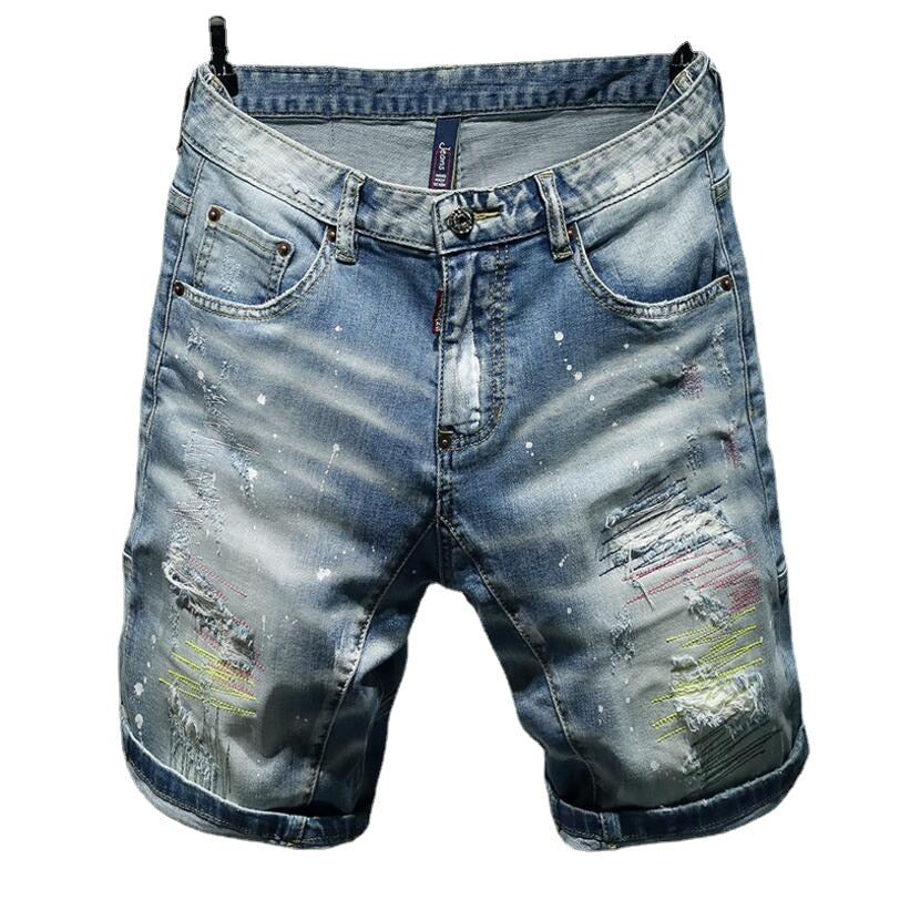 Blue Holes Denim Little Paint Shorts
