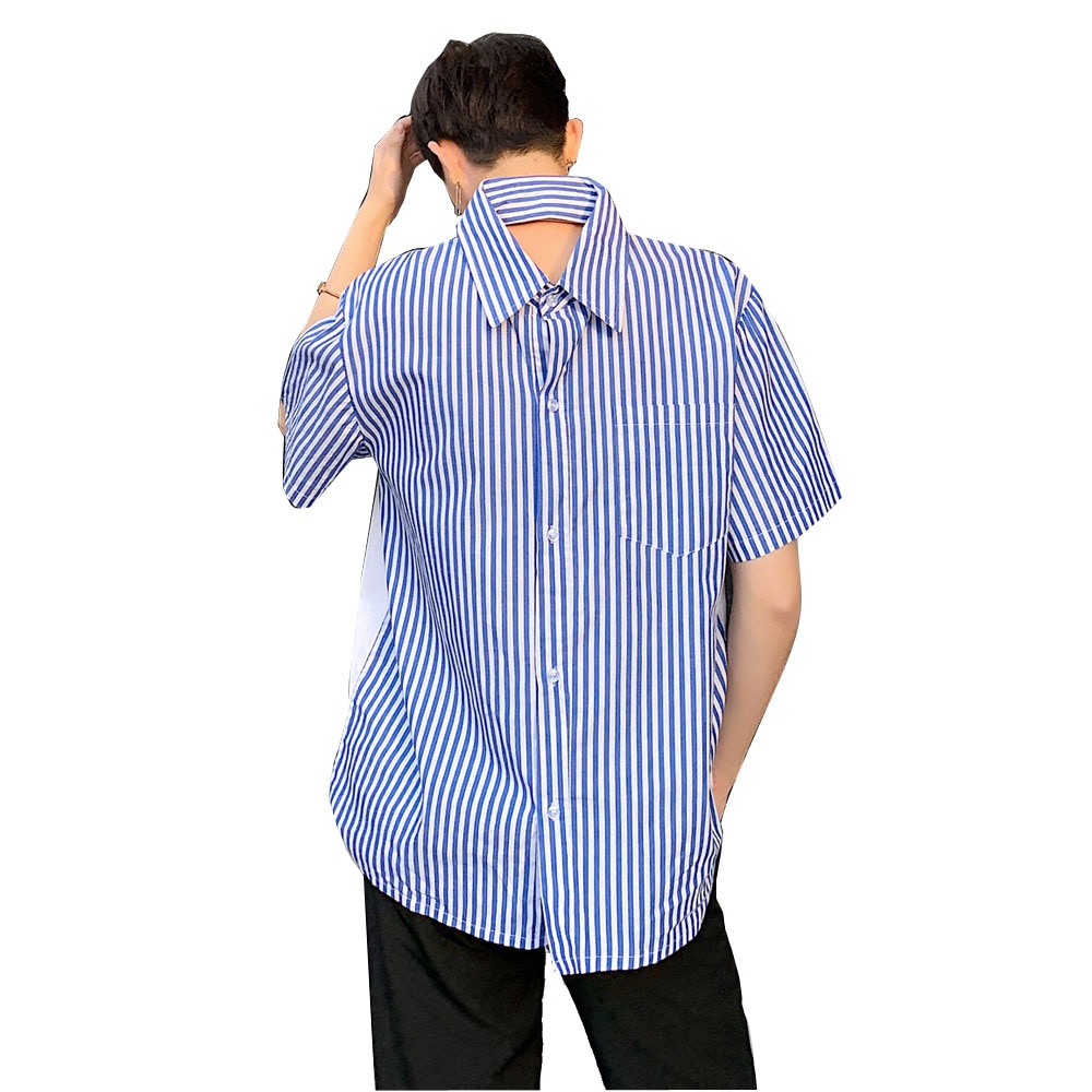 Two-Sided Double Collar Striped Shirt