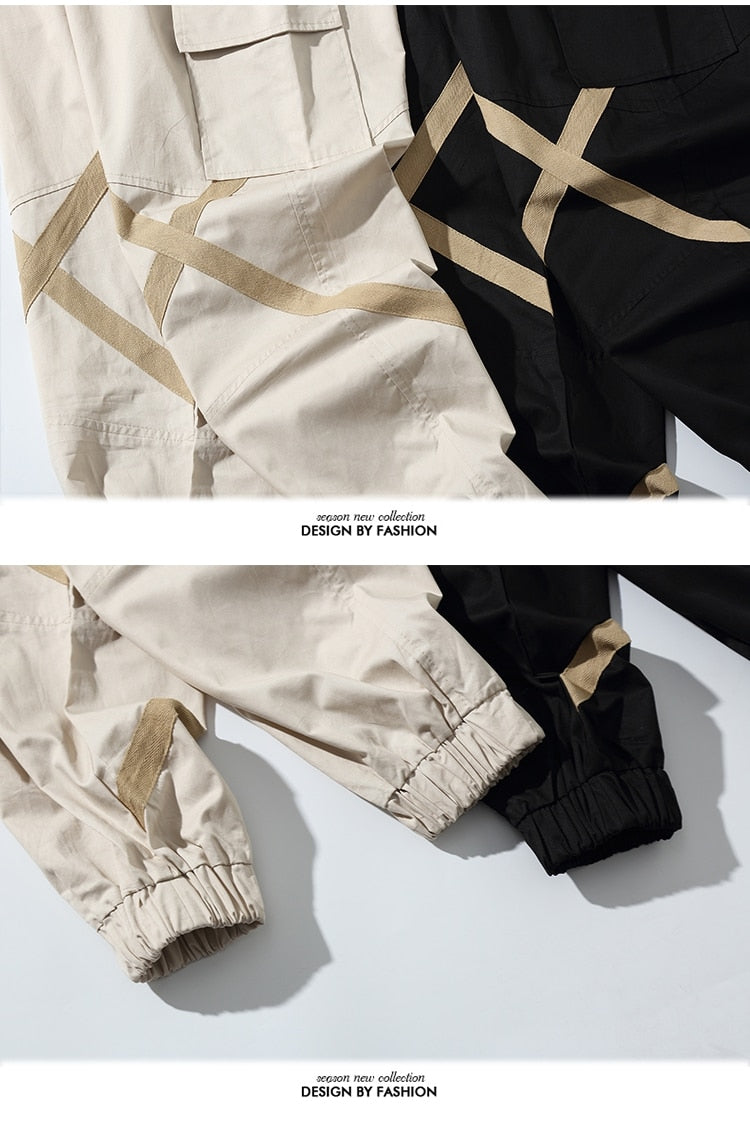 Criss Cross Knee Detail Streetwear Men Jogger Pants - FanFreakz