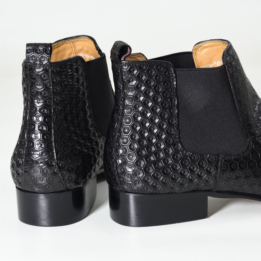 Handmade Embossed Fish Skin Pattern Chelsea Boots