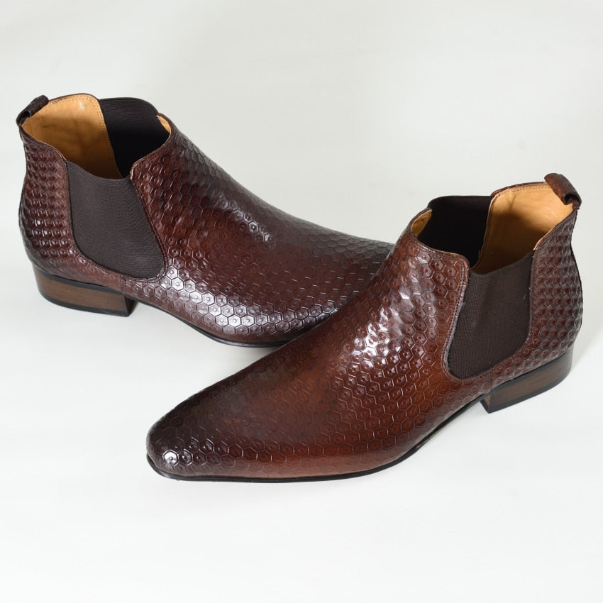 Handmade Embossed Fish Skin Pattern Chelsea Boots