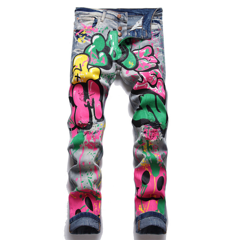 Colored Doodle Painted Denim Jeans