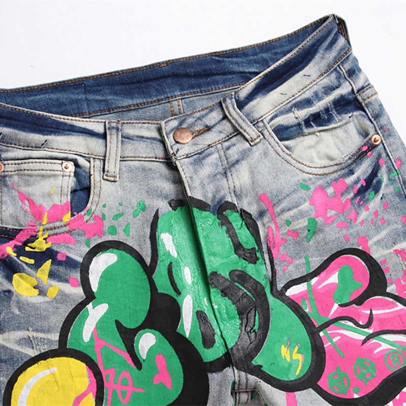 Colored Doodle Painted Denim Jeans